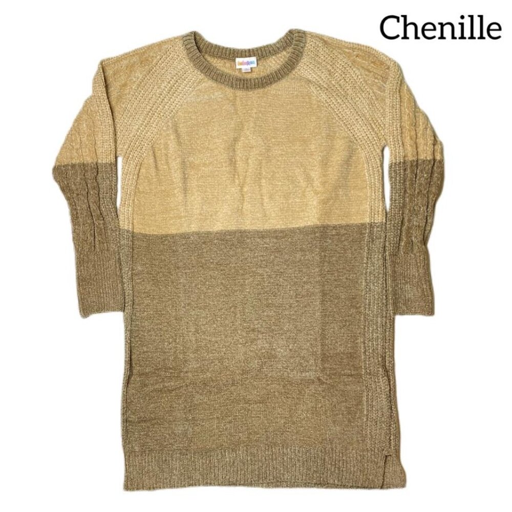 NEW LuLaRoe Lauren Sweater Dress Chenille Color Blocked Beige Cream Tan M Tunic